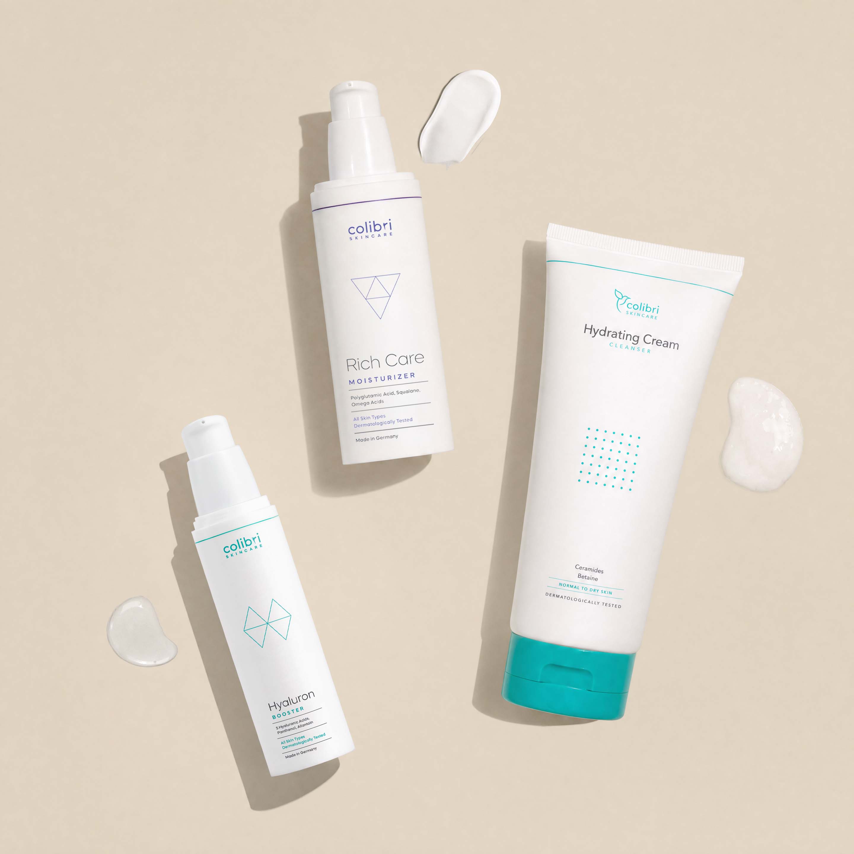 Trockene Haut Set mit Hyaluron Booster, Rich Care Moisturizer und Hydrating Cream Cleanser